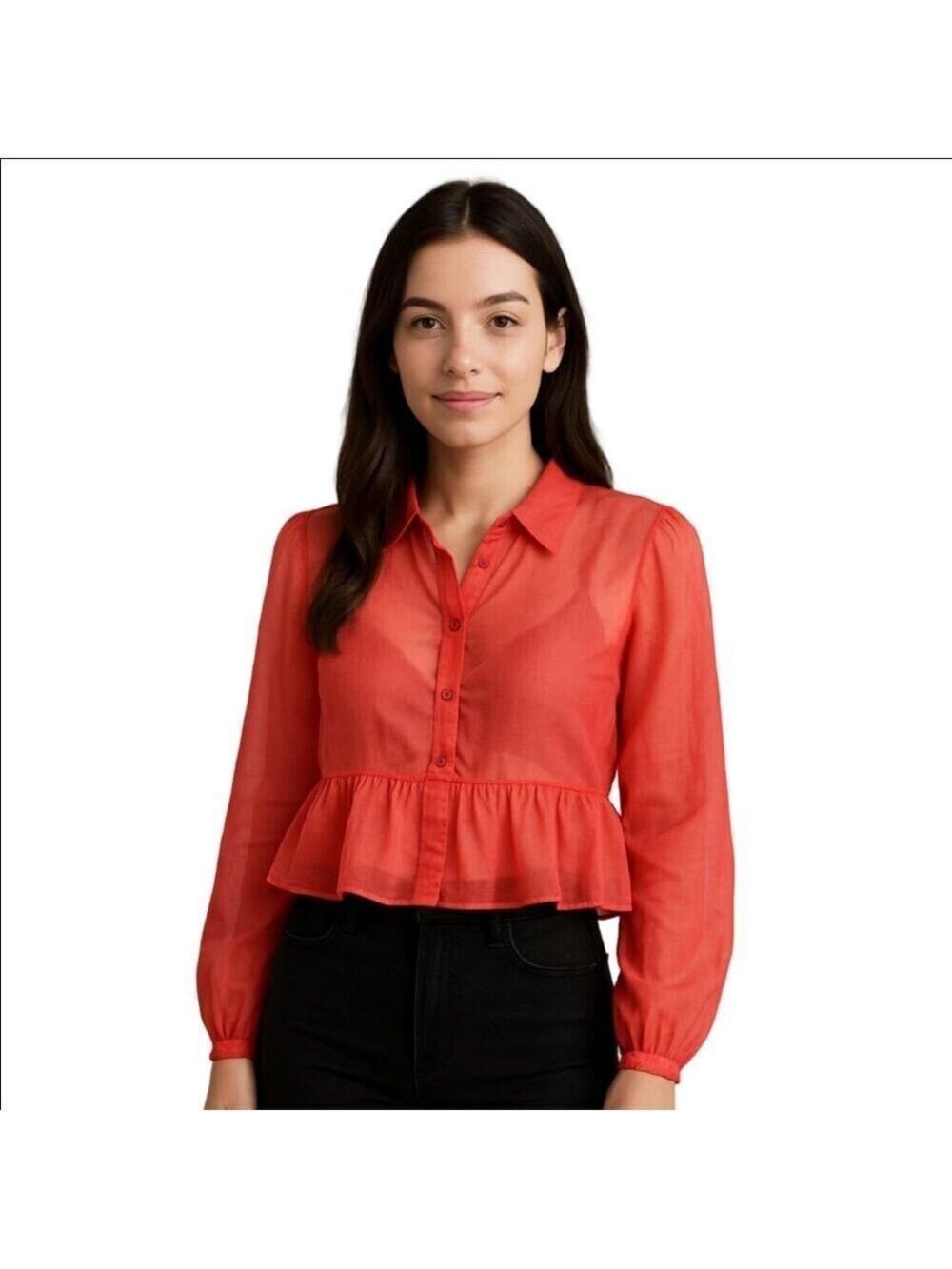 Venus Orange Long Sleeves Peplum Shirt Size 8